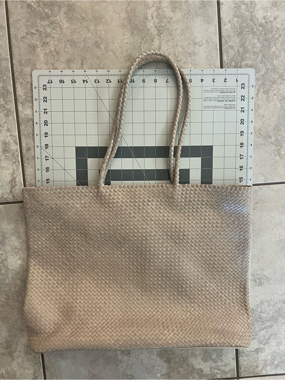 Quince Italian Leather Handwoven Tote in Taupe - Picture 2 of 3